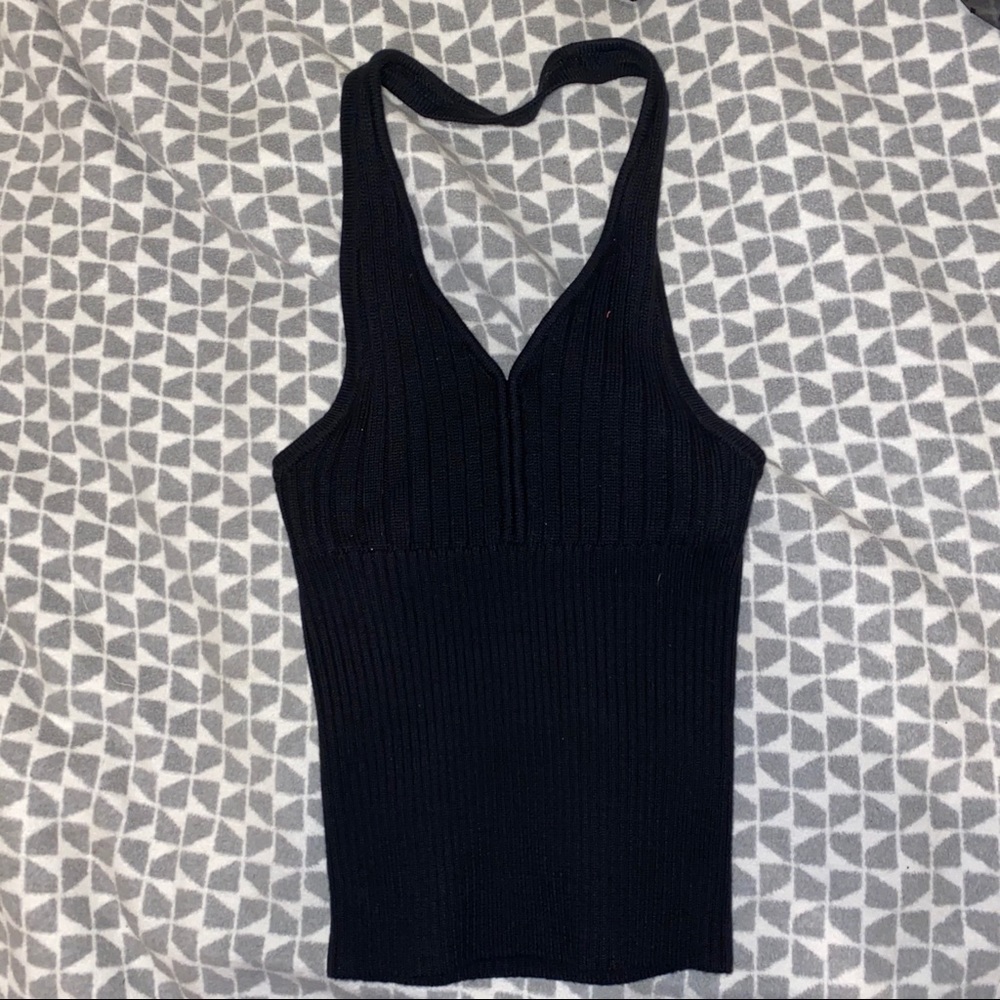 Guess Ribbed Knitted Halter Tank- Black